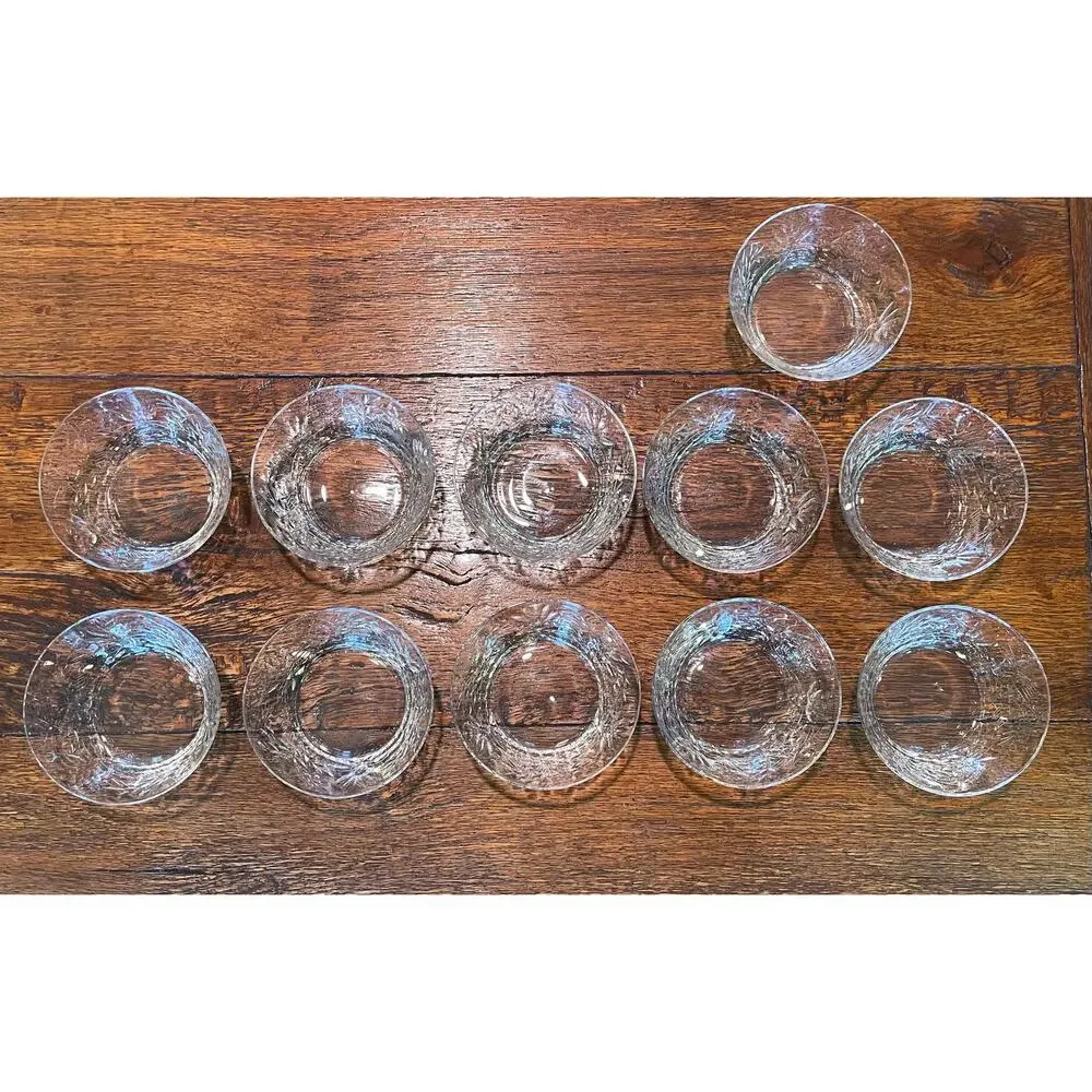 Vintage Etched Glass Small Dessert Bowls / Berry Bowls, Floral Set of 11